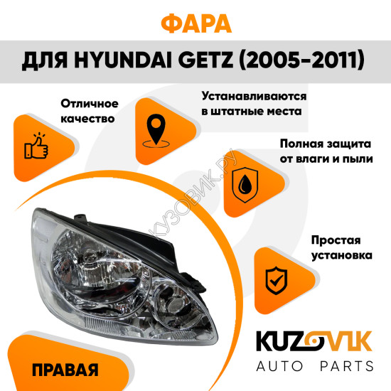 Фара правая Hyundai Getz (2006-2011) с электрокорректором (7 контактов) KUZOVIK