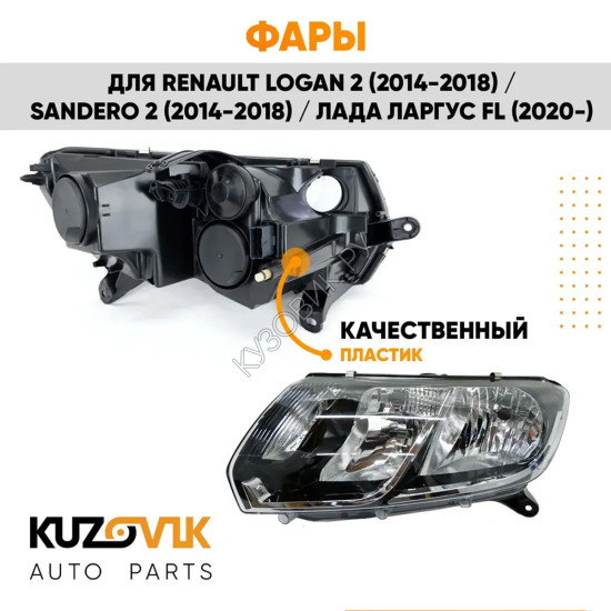 Фары Renault Logan 2 (2014-2018) / Sandero 2 (2014-2018) / Лада Ларгус FL (2020-) под корректор 2 шт комплект левая + правая KUZOVIK